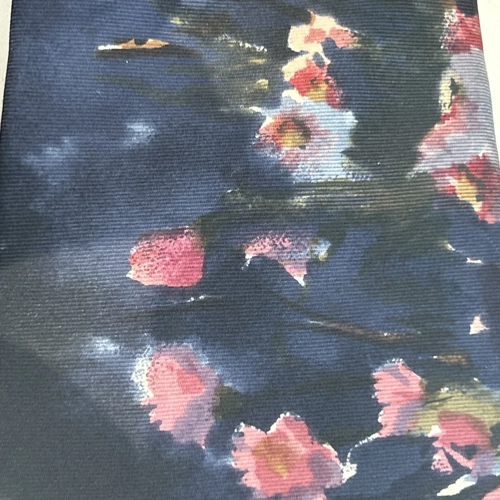 Vintage Navy Blue Italian Silk Tie L'Atelier Floral Abstract Made In USA